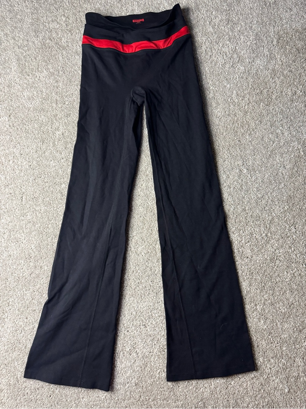 SPANX Black Flare Pants with Red Accent Waistband